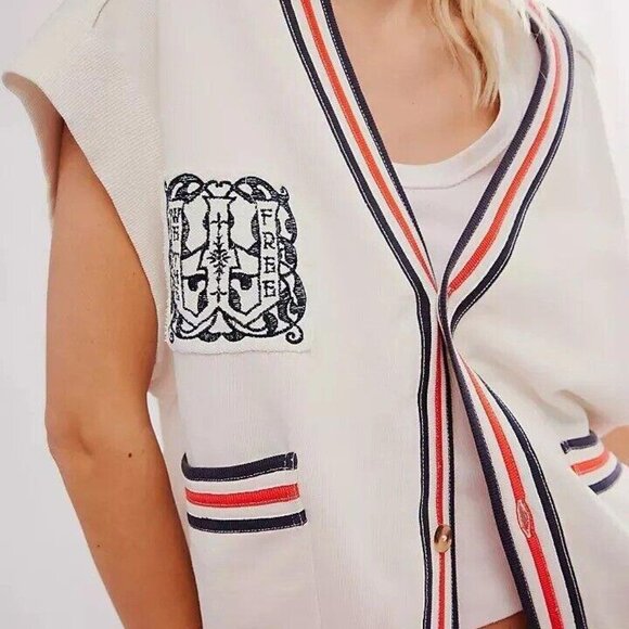 Free People We The Free Ivy Vest Top Sweatshirt Embroidered Ribbed L New 277181 - Picture 3 of 9
